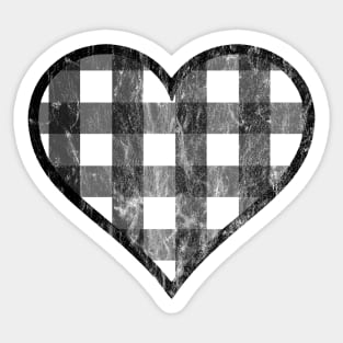 Distressed White and Black Buffalo Plaid Heart Sticker